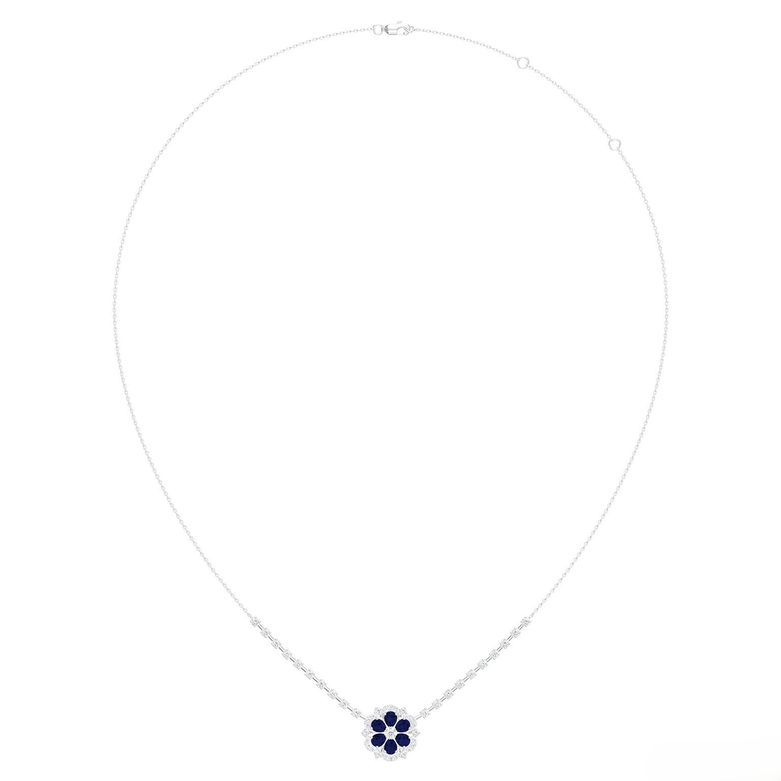 F J KASHI Blue Sapphire and Diamond Floral Pendant