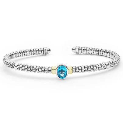 LAGOS Two-Tone Swiss Blue Topaz Oval Mini Versa Torque Bracelet | 3mm