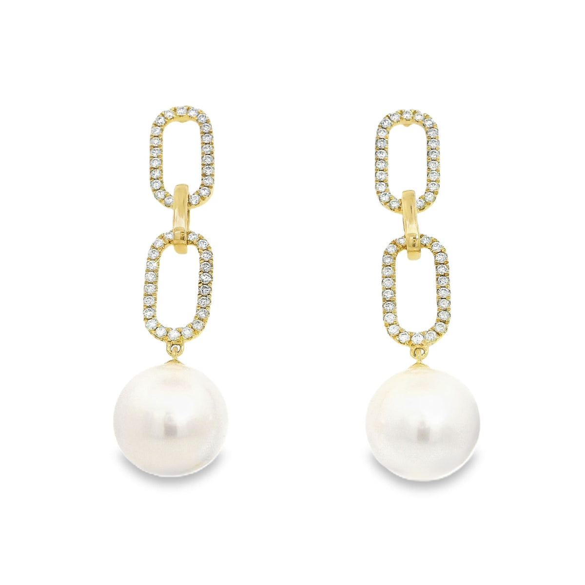 DSL Pearl Paperclip Diamond and Pearl Drop Earrings