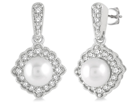 Ashi Diamond Pearl and Diamond Drop Earrings