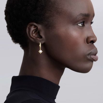 LAGOS 18K Gold Fleur Pearl Diamond Drop Huggie Earrings, view 2