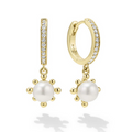 LAGOS 18K Gold Fleur Pearl Diamond Drop Huggie Earrings