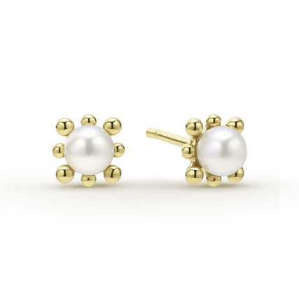 LAGOS 18K Gold Fleur Pearl Stud Earrings