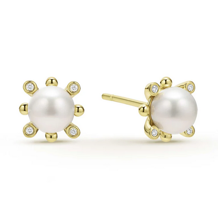 LAGOS 18K Gold Fleur Pearl Diamond Stud Earrings