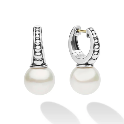 Sterling Silver Pearl Drop Huggie Earrings