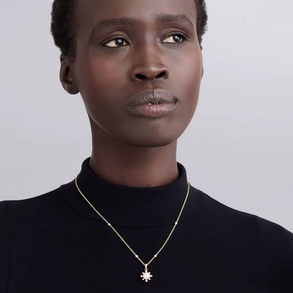 LAGOS 18K Gold Fleur Pearl Diamond Pendant Necklace, view 2