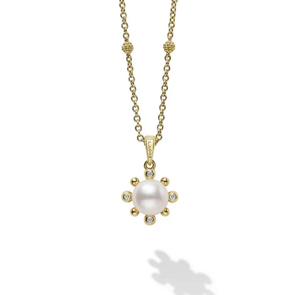 LAGOS 18K Gold Fleur Pearl Diamond Pendant Necklace