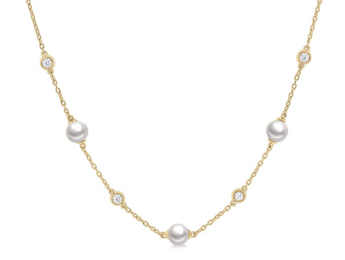 Pearl & Diamond Station Necklace