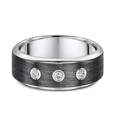 Dora International 14k White Gold and Carbon Fiber Diamond Wedding Band