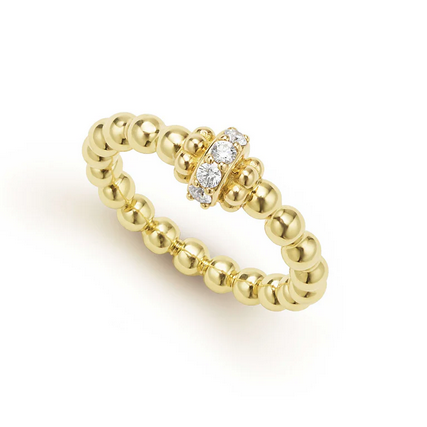 LAGOS 18K Gold Caviar Beaded Diamond Rondelle Stacking Ring