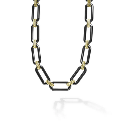 LAGOS 18K Gold and Black Ceramic Link Necklace