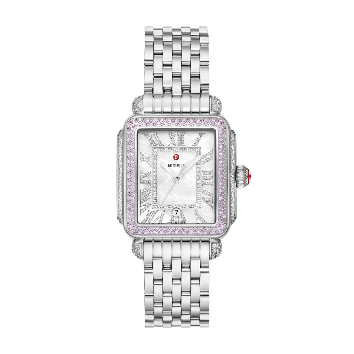 Michele Watches Limited Edition Deco Madison Pink Sapphire Stainless Steel Watch