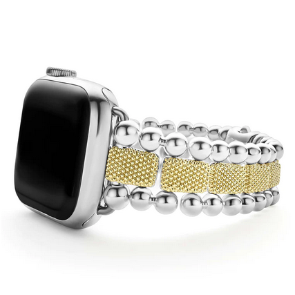 LAGOS 18K Gold and Sterling Silver Caviar Beaded Watch Bracelet - 38-45mm
