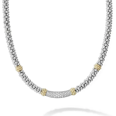 Two-Tone Caviar Diamond Necklace | 5mm