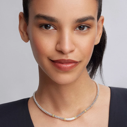Two-Tone Caviar Diamond Necklace | 5mm