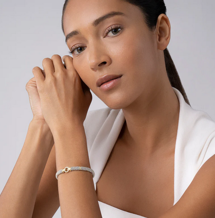 LAGOS Two-Tone Diamond Circle Caviar Bracelet, view 2