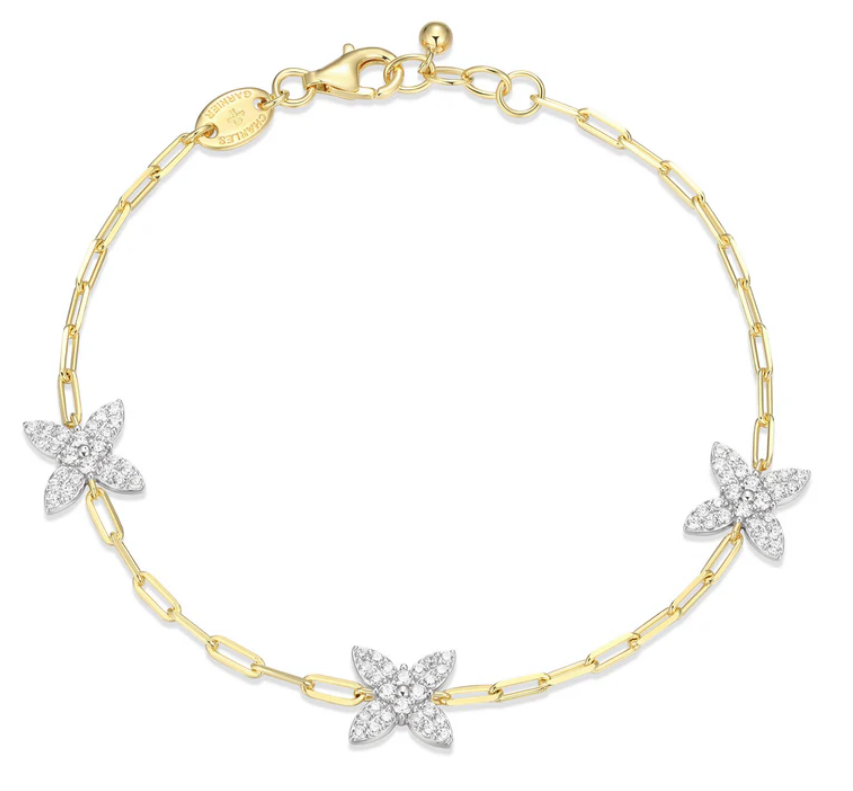 Charles Garnier Sterling Silver Yellow Gold Plated CZ Station Bracelet