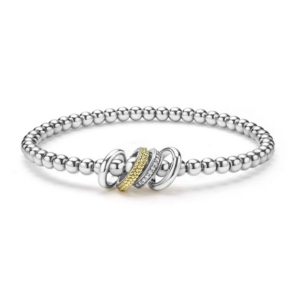 LAGOS Two-Tone Four Ring Diamond Stretch Bracelet 7"