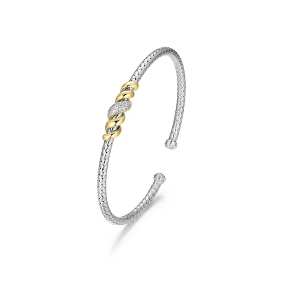 Charles Garnier Sterling Silver Two Tone CZ Cuff Bracelet