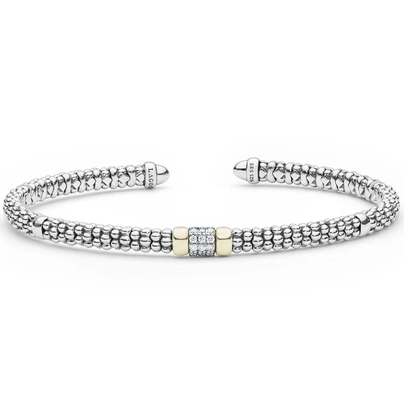 LAGOS Two-Tone Small Diamond Station Mini Versa Torque Bracelet | 3mm