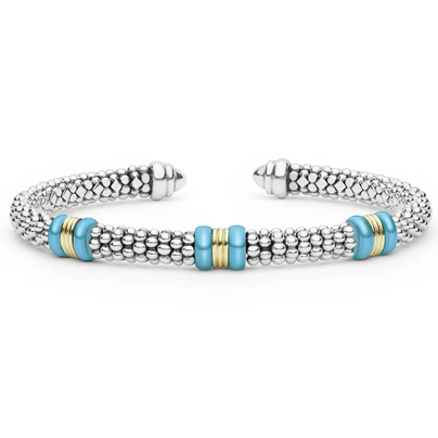LAGOS Two-Tone Three Station Blue Ceramic Versa Torque Bracelet | 5mm