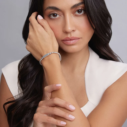 Silver Engravable Station Stretch Bead Bracelet