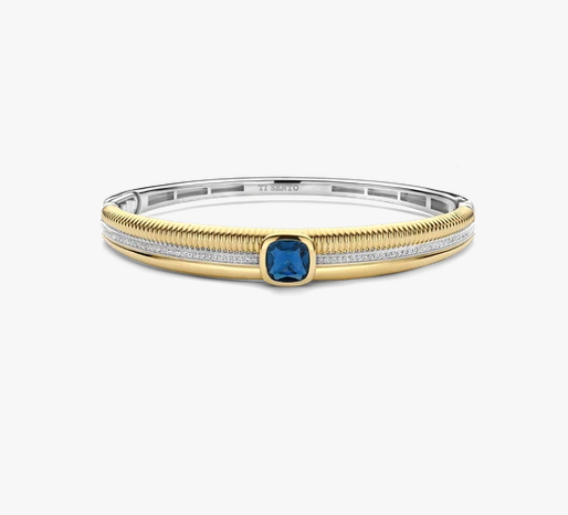 Blue CZ Cushion Structure Bangle