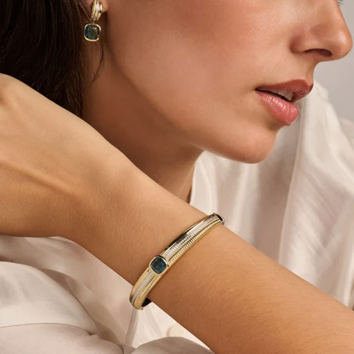 Blue CZ Cushion Structure Bangle