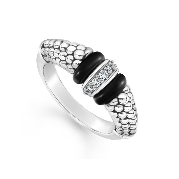 LAGOS Diamond and Black Ceramic Dome Ring