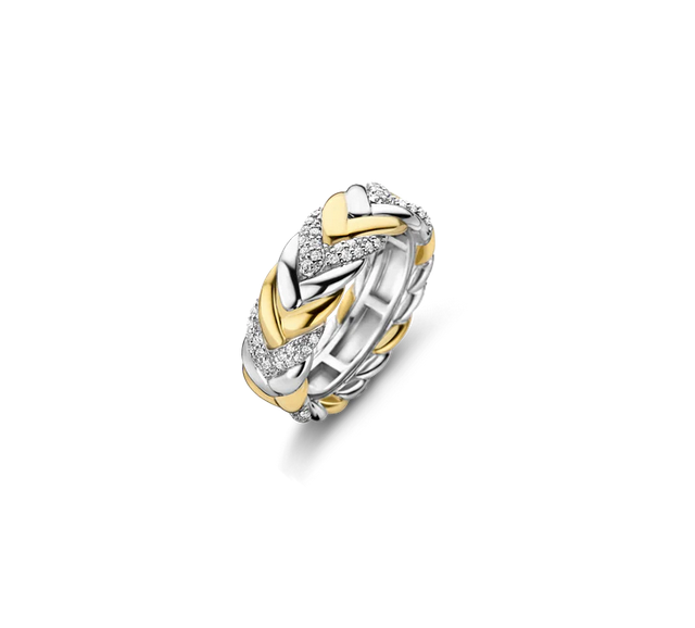 TI SENTO Sterling Silver Gold Plated CZ Braided Ring
