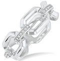 Silver Bold Rectangular Shape Link Diamond Ring