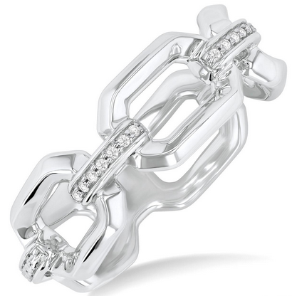 Silver Bold Rectangular Shape Link Diamond Ring