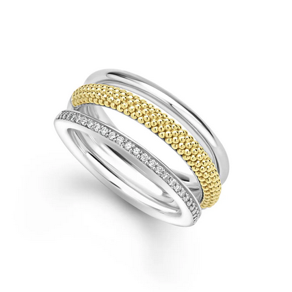 LAGOS Two-Tone Three Row Diamond Ring