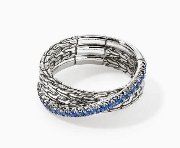 John Hardy JH Essential Pavé Crossover Ring, Sterling Silver, Gemstones
