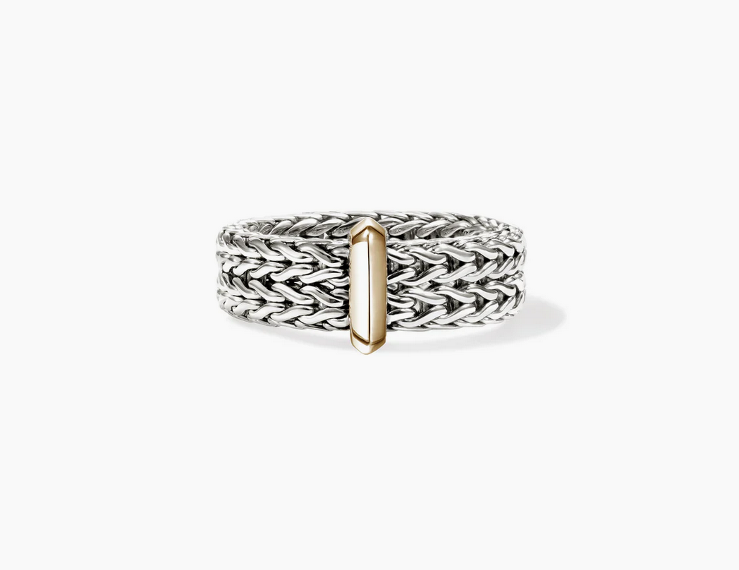 John Hardy Icon Link Bar Ring, Sterling Silver, Gold, 6MM