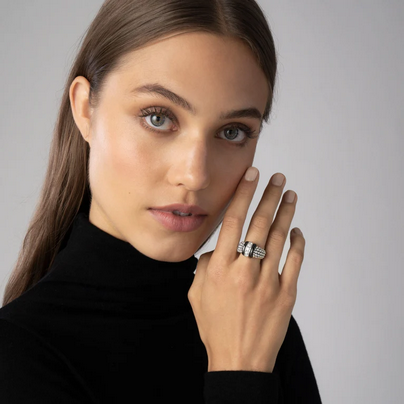 LAGOS Black Ceramic Caviar Diamond Ring, view 2