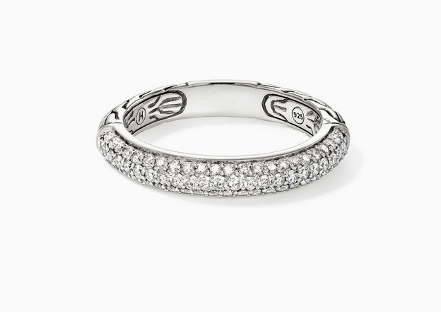 John Hardy JH Essential Pavé Band Ring, Sterling Silver, Diamonds, 3.5MM