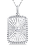 Ashi Diamond Silver Rectangular Shape Fluted Medallion Diamond Pendant