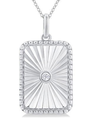 Ashi Diamond Silver Rectangular Shape Fluted Medallion Diamond Pendant