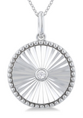 Silver Round Shape Fluted Medallion Diamond Pendant