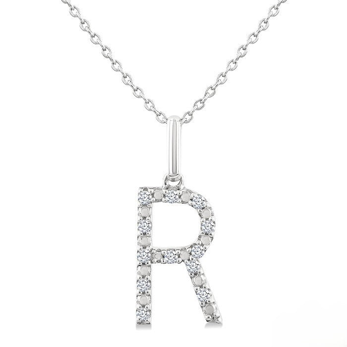 Ashi Diamond Silver Block 'R' Initial Diamond Pendant