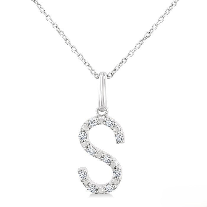 Ashi Diamond Silver Block 'S' Initial Diamond Pendant