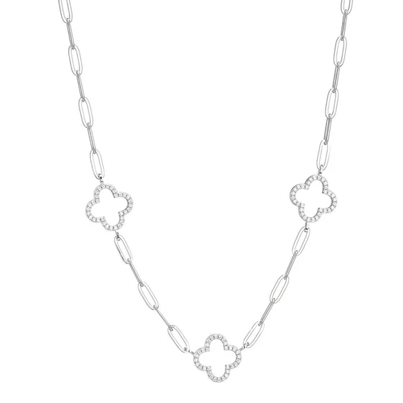 Charles Garnier Sterling Silver CZ Clover Station Necklace