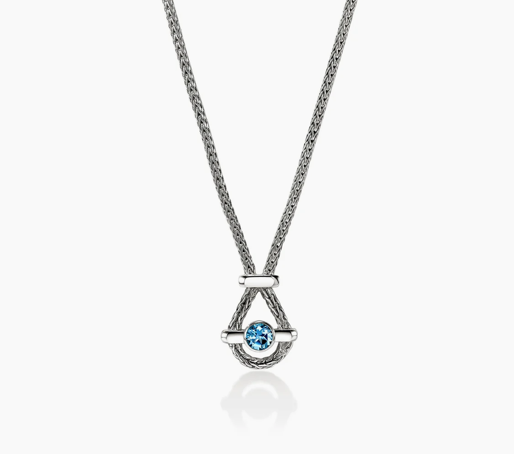 John Hardy Sterling Silver Swiss Blue Topaz Icon Necklace