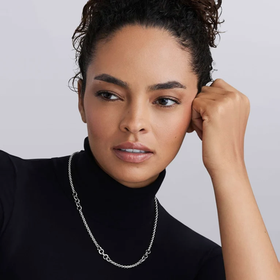Sterling Silver Ring Link Station Necklace