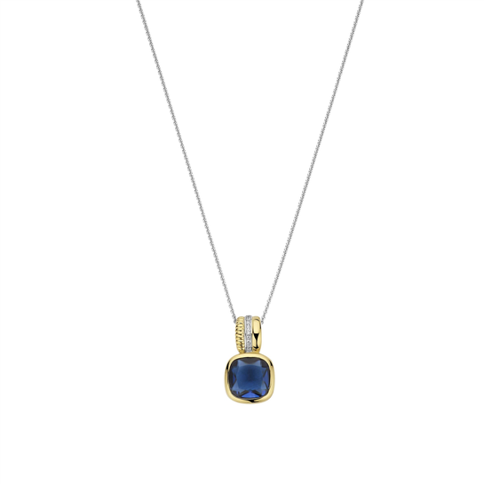 Blue Cushion CZ Bezel Necklace