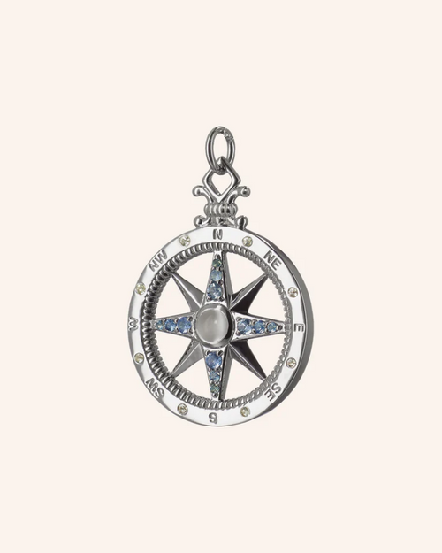 Monica Rich Kosann "Adventure" Global Compass Necklace with Blue and White Sapphires and Moonstone