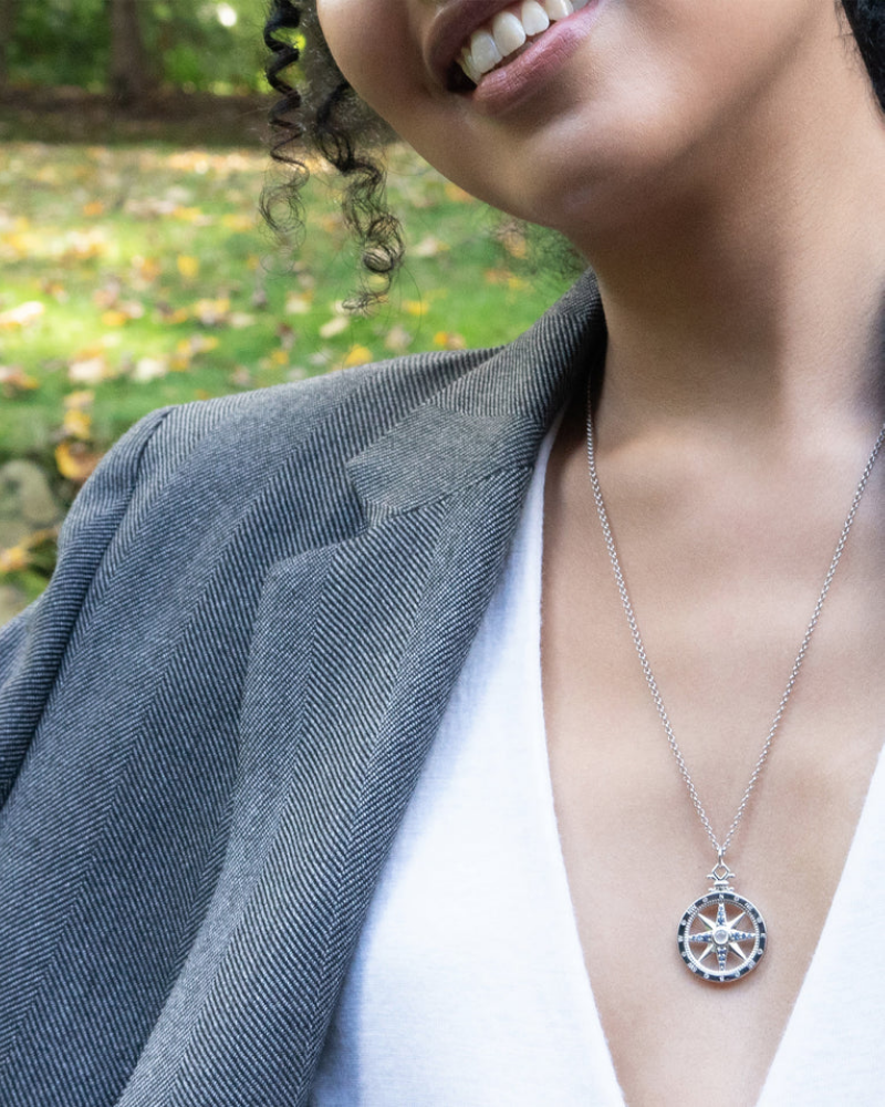 Monica Rich Kosann "Adventure" Global Compass Necklace with Blue and White Sapphires and Moonstone, view 2