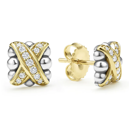 LAGOS Two-Tone X Diamond Stud Earrings