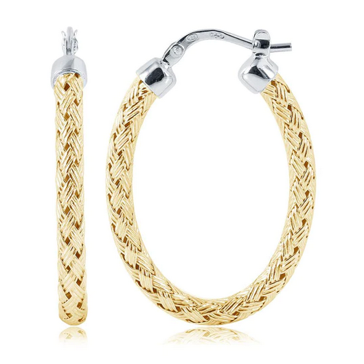 Charles Garnier Sterling Silver Yellow Gold Plated Woven Oval Hoops
